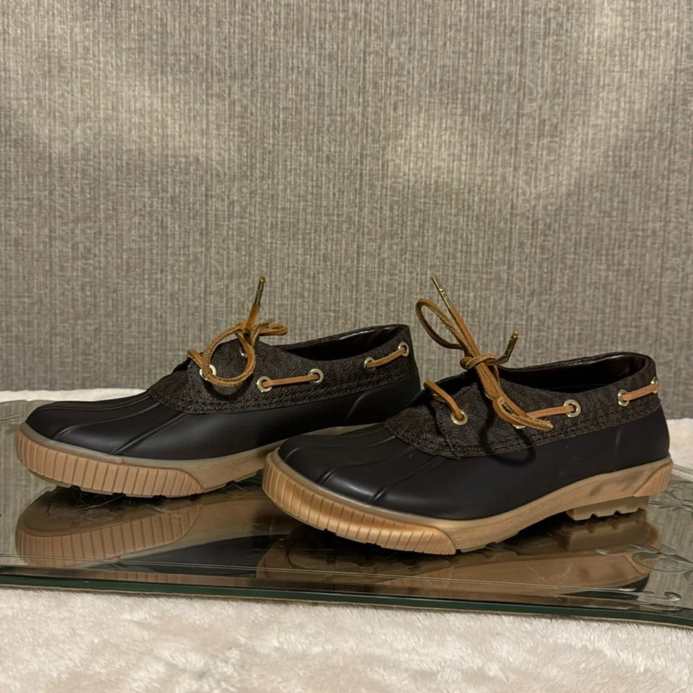 MICHAEL Michael Kors Black and Tan Duck-Style Rain Boat Shoes